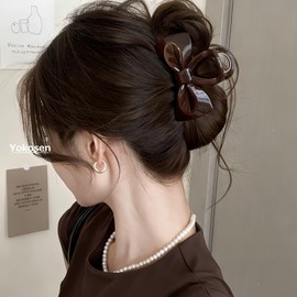 Yokosen Hair Claw Ribbon, Small, Hair Clip, Hair Accessory, Hair Clip, Stylish, Strong Grip, Anti-Slip, Korean Style, Shark Clip, Bowknot, Half Up, Long Hair Clip, 3.3 inches (8.5 cm), Sparkling