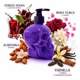 Crema Corporal con Aroma Floral Frutal, Fórmula Vegana, Libre de Crueldad, 350ml, Envase en Forma de Calavera, Aromas Seductores (Dark Cherry)