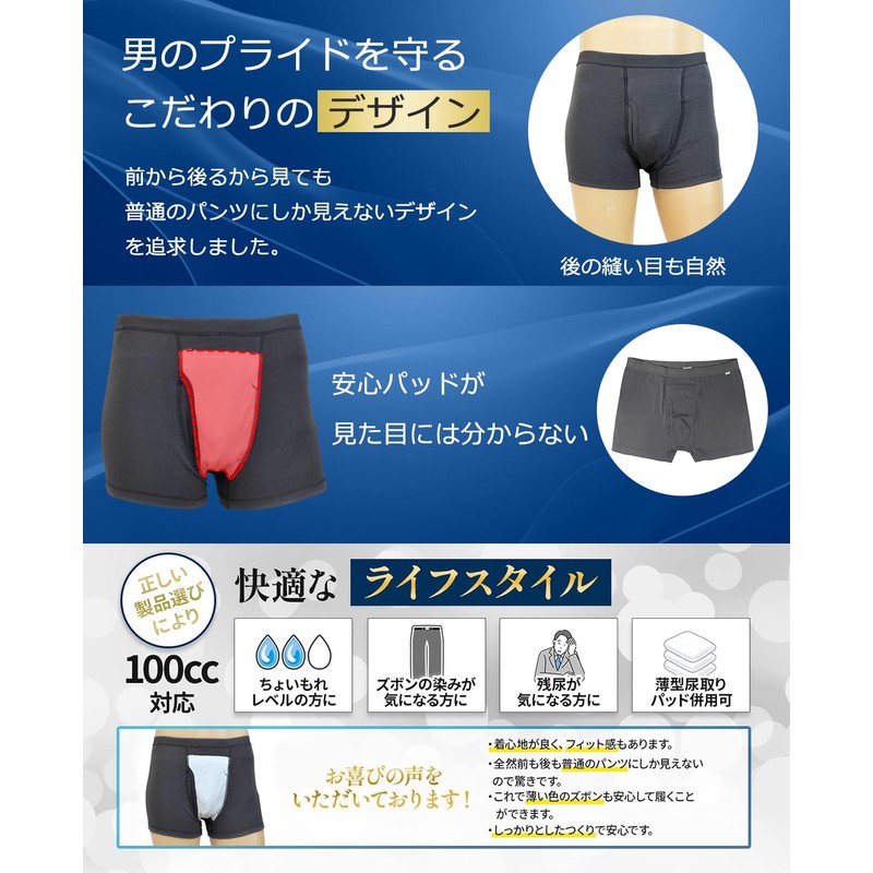 Tosiyoi Incontinence Pants, Men's, Urinary Leak Boxer Shorts, Water Absorption