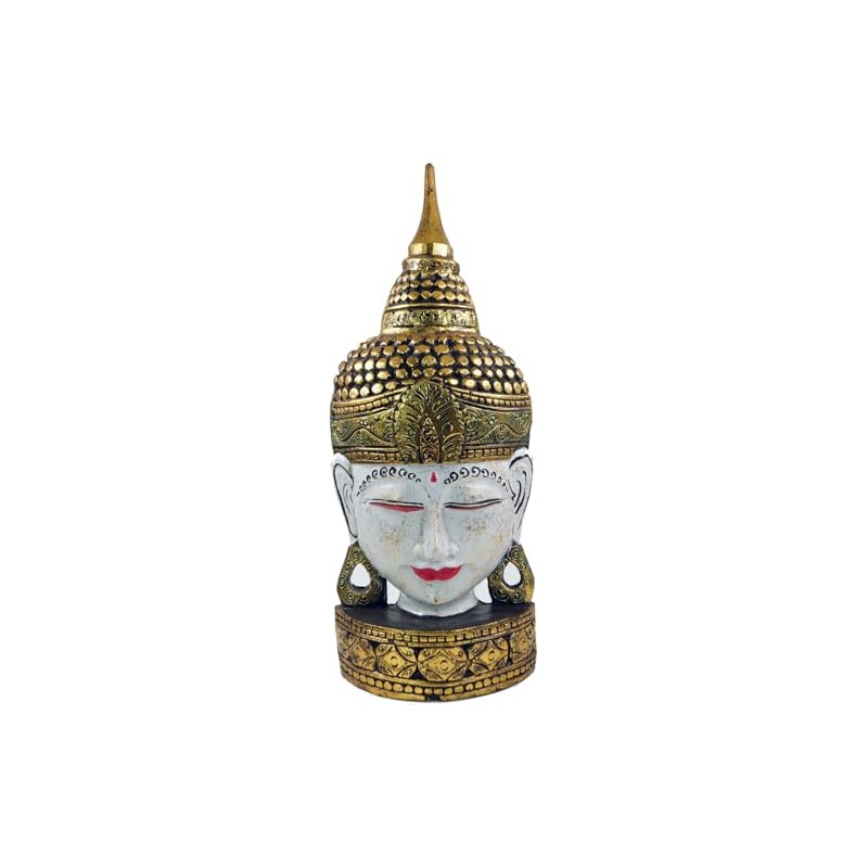 GURU SHOP Standing Buddha Mask, Thai Buddha Statue - White/Gold,