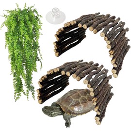 Hamiledyi 3pcs Large Reptile Hides Bearded Dragon Hide Bendable Climbing Bridge Wood Tunnel Tortoise Hut Lizard Hiding Cave for Snake Turtle Gecko Chameleon (15.8" x 7.9")