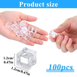 100PCS 12mm Fake Ice Cubes, Clear Acrylic Faux Ice Squares, Mini Plastic Reusable Ices Cubes for Bar Decor, Photography Props, Vase Fillers, DIY Crafts, Party Tabletop Decorations 0.47 × 0.47 inches