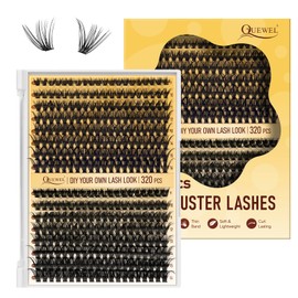 QUEWEL Lash Clusters 320Pcs Cluster Lashes 35D+45D D Curl Lash Clusters Mix9-16mm Individual Eyelashes Clusters Wispy DIY Eyelash Extension Thin Band Soft to Use at Home(35D+45D D Mix9-16)