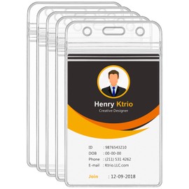 KTRiO Card Holder, Name Holder, Set of 5, Vertical, Employee ID Card Holder, Name Badge Holder, Card Case, Double-Sided, For School or Work, Waterproof, PVC, Transparent, Inner Dimensions 9 x 6.4 cm