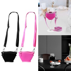 Eowluu 5Pcs Portable Cup Holder Insulator Holder Necklace Adjustable Wine Glass Lanyards Drink Holder With Neck Strap, Black