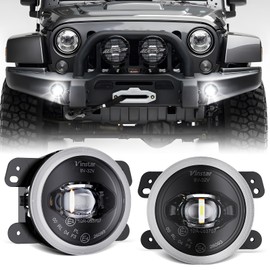 HTZCMOTO LED Front Fog Light Compatible with Wrangler JK JKU 2007-2018, Cherokee 2014-2025, Grand Cherokee 2011-2013, Front Bumper Fog Lamp Kit, Clear Len