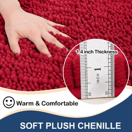 Arotive Luxury Chenille Bathroom Rug Mat, Extra Soft Thick Absorbent Shaggy Bath Rugs, Non-Slip Machine Wash Dry Plush Bath Mats for Bathroom, Shower, and Tub (24"x16", Red)