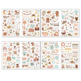 Baby Scrapbook Stickers,4 Sheets Sticker Baby Album Baby Shower Stickers Various Patterns Baby Scrapbook Cartoon Stickers for Photo Album Baby Girl Boy DIY Birthday Party Invitation Cards Kids Gift