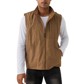 Gihuo Men's Fishing Vest Utility Vest Casual Outdoor Quick Dry Safari Travel Golf Vest Work Vest (Khaki-M)