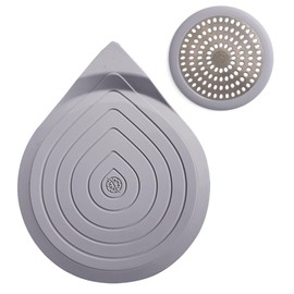 ShowerRing & StopRing Bundle, Flat Stainless Steel Drain Protector/Silicone Stopper Combo for Bathtub & Bathroom Sink (Gray)
