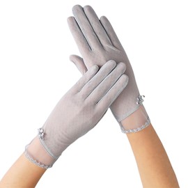 DWE Womens Sun Protection Gloves, Summer Women Driving Gloves Ladies Non Slip Ice Silk Sunblock Gloves Full Finger Touchscreen Gloves Mittens for Cycling Driving Riding (Flower Grey)
