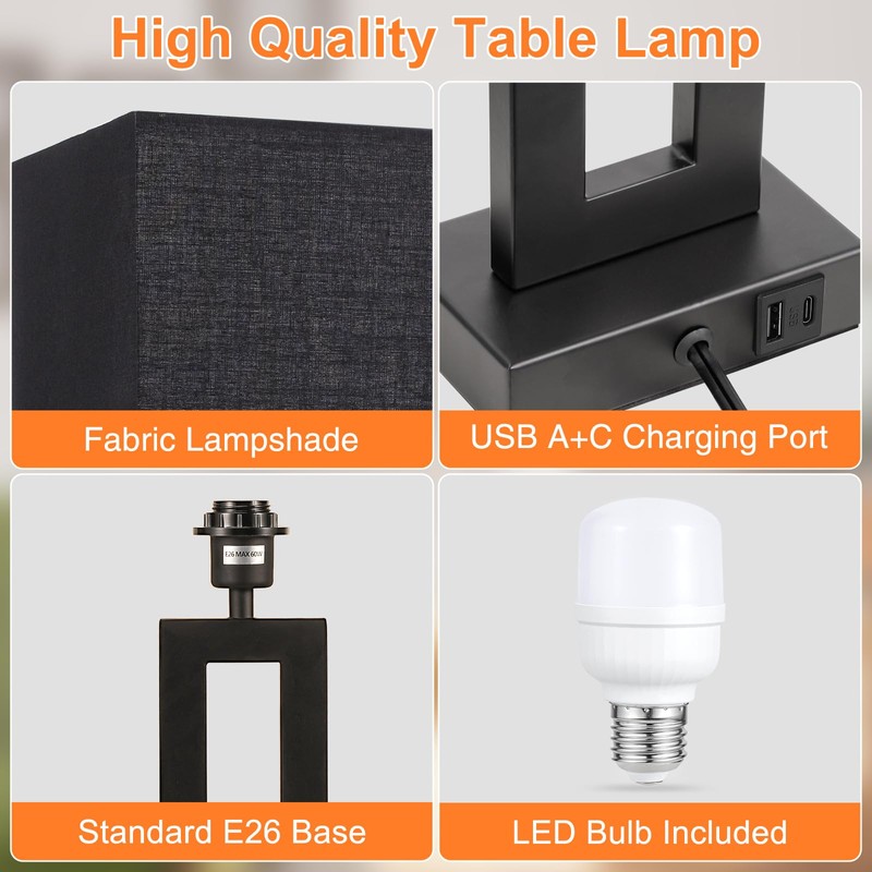 Seealle 22" Tall Living Room Lamps for Night Stands -