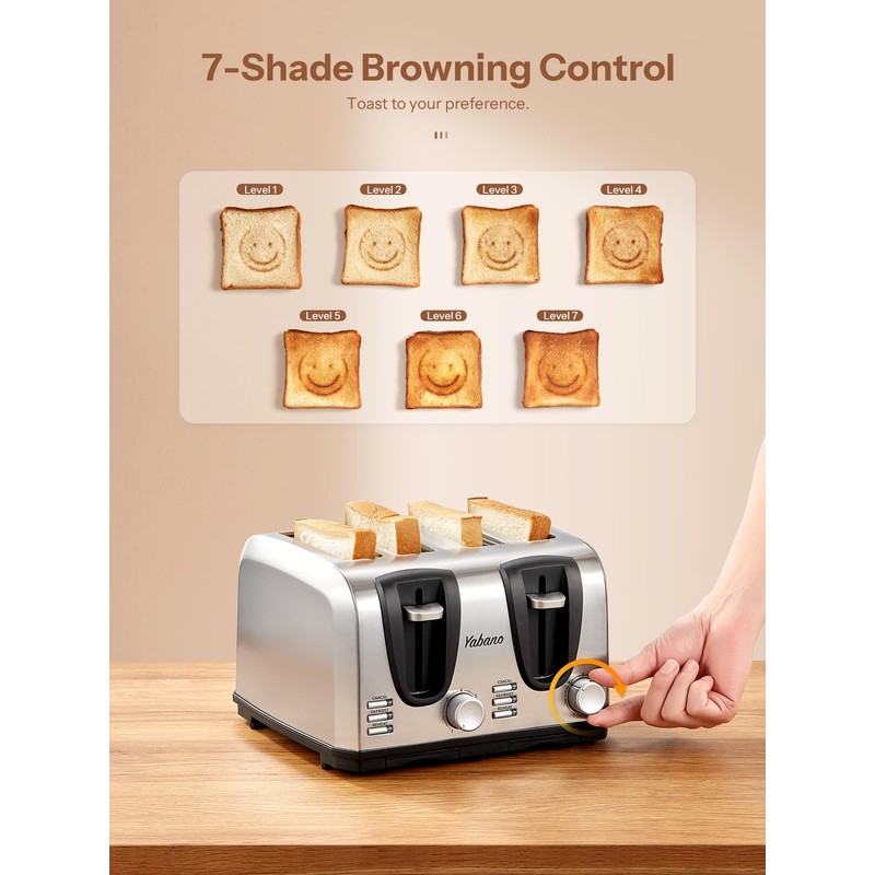 Yabano 4 Slice Toaster, Toaster with Extra Wide Slot and