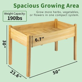 ScienGarden Elevated Wooden Raised Garden Bed – 49.5" L x 23.5" W x 30" H Large Fir Planter Box with Drainage Holes & Non-Woven Bag, FSC Wood for Outdoor & Indoor Gardening