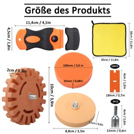 Folienradierer, Aufkleber Radiergummi Set, Gummi Radierscheibe mit Adapter, Radierscheibe, Radierer Aufkleber Entferner,Schaber Kunststoff mit 10 Kunststoffklinge,für Entfernen Kleberesten am Fahrzeug