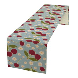 Red Cherry Table Runner,for Kids Boys Girls Cute Cherry Fruit Leaves Pattern Table Runner for Coffee Table Dining Room Table Bedroom Party Holiday Decor 13x36