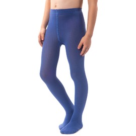 NOQ Girls' Smooth Knitted Tights with Foot Warm Opaque School Children's Stockings Ballet Dance Show Nursery, jeans colour