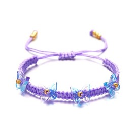 COLORFUL BLING Adjustable Strings Braided Rope Cute Transparent Butterfly Strand Bracelets Lucky Butterfly Friendship Matching Bracelet BFF Gift for Women-multi purple