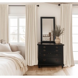 INOVADAY 100% Blackout Cream Curtains for Bedroom 96 Inches Long, Thermal Insulated Linen Blackout Curtains 2 Panels Set, Back Tab/Rod Pocket Curtains & Drapes for Living Room - Cream, W50 X L96