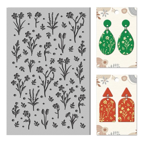 CHGCRAFT Wildflowers Polymer Clay Texture Sheets Realistic SilhouetteTexture Mat Polka