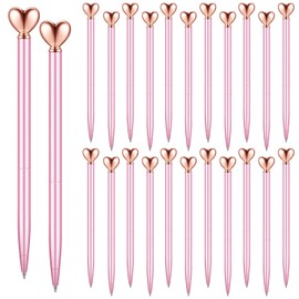 Thenshop 24 Pcs Heart Shaped Pens Retractable Metal Cute Pens 1.0 mm Black Ink Ballpoint Decorative Engagement Gifts for Women Wedding Bridal Shower Sleepover Party(Pink)