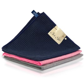 fenchi's AUSTRIA AquaSorb Waffle Towel, Microfibre Drying Cloth, Premium (Pack of 3, 40 x 40 cm) Super Soft Quality for Glass, Kitchen, Dishes, Bathroom, Car (Blue/Pink/Grey)