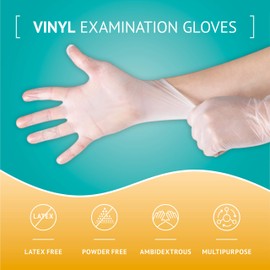 MediHands Clear Vinyl Powder Free Gloves | Food Safe | Disposable | Latex Free | Medium - Pack of 100