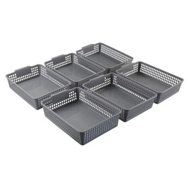 Neadas 6-Pack Multipurpose Plastic Shallow Baskets Tray, 13.77" x 9.84" x 3.54", Gray