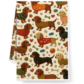 Niyorayna Wiener Dog Tea Towels Baking Cooking Drying Cloth for Kitchen,Cute Dachshund Kitchen Towels Decor,Dachshund Dog Mom Birthday Gifts for Women,Funny Hand Towel for Bathroom,