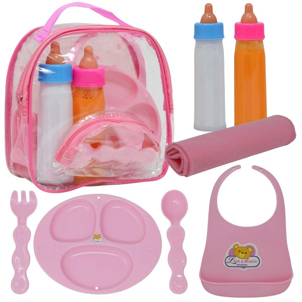 The New York Doll Collection Baby Doll Accessories, Doll Magic Bottles & Doll Feeding Set in A Bag, Multicolor