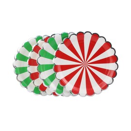 AMYESE - Platos redondos de papel a rayas rojas y verdes – 9 pulgadas, 16 unidades, platos decorativos biodegradables para fiesta de cumpleaños, celebración de día festivo, Navidad, graduación, Pascua