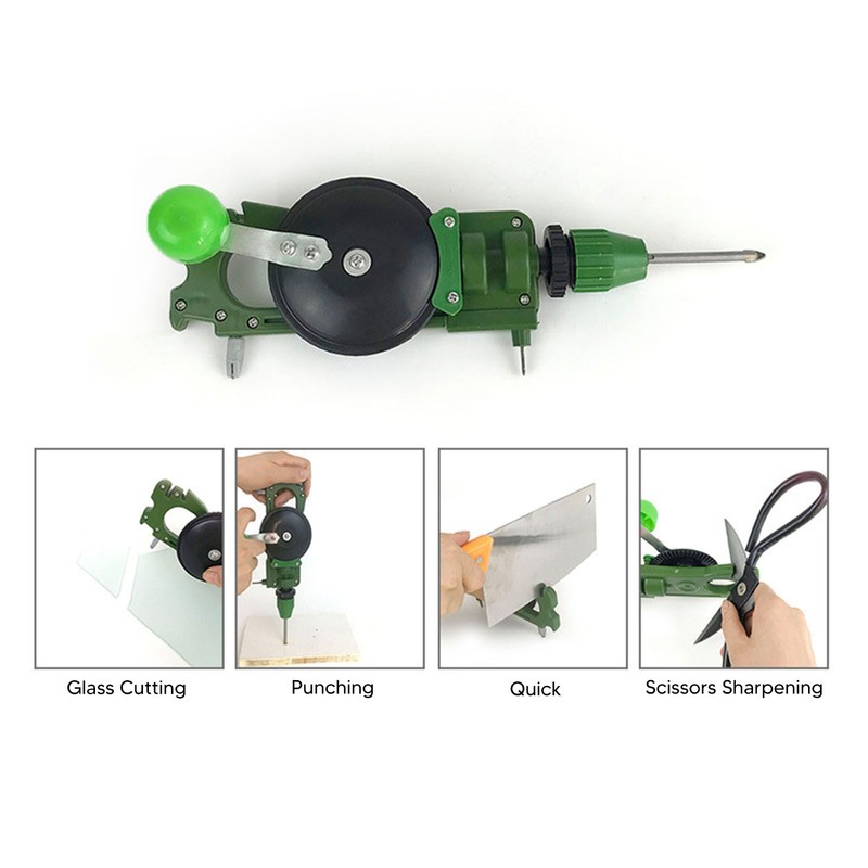 Multifunctional Hand Crank Drill Knife Sharpener Glass Cutter ABS Tool