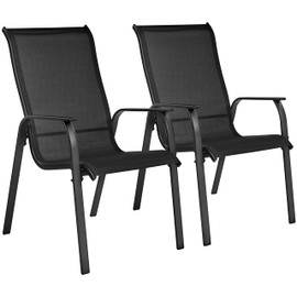 Yaheetech Set of 2 Patio Dining Chairs, Outdoor Stackable Patio Chairs with Backrest/Armrests, All Weather Chairs for Garden/Lawn/Porch/Backyard Pool, Black