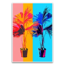 Palm Plant Pop Art Colorful Polyptych Poster - Vibrant Pop Art Warhol Inspired Digital Art Poster - 12 x 18 Inch Unframed Poster - Premium Poster On 100lb Gloss Paper - Printed In The USA FHJP1235
