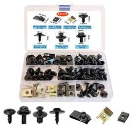 64 Pcs Car Screws and Nut Clip Kit, Metal U-type Fastener Clip, Car Body Undertray Screws, Car Plastic Mounting Set for Bumper Mounting Clips Door Trim(Plastic Storage)