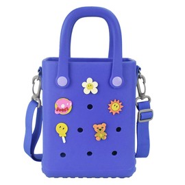 Mini Rubber Beach Bag with Strap & Charms, Waterproof EVA Bitty Beach Bag for Girls, Small Rubber Beach Tote Bag for Beach