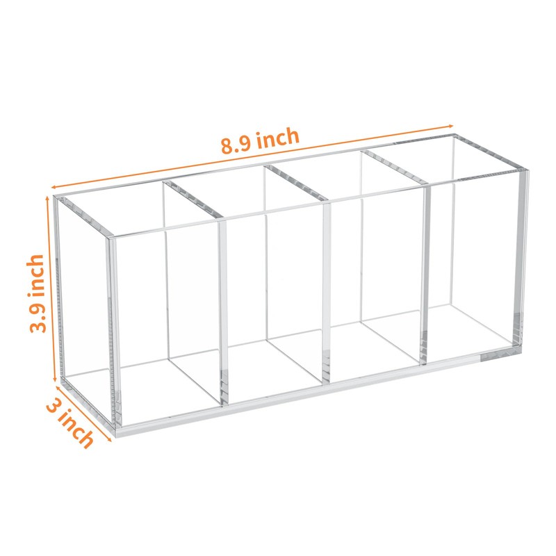 HIIMIEI Acrylic Pen Holder 4 Compartments Clear Makeup Brushes Holder