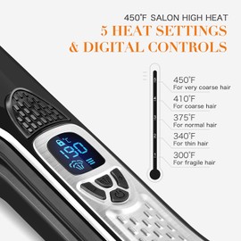 MKBOO Hair Straightener with Steam, Salon Professional Nano Titanium Ceramic Steam Flat Iron with Removable Comb+Digital LCD+5 Level Adjustable Temperature+Auto Temperature Lock Black