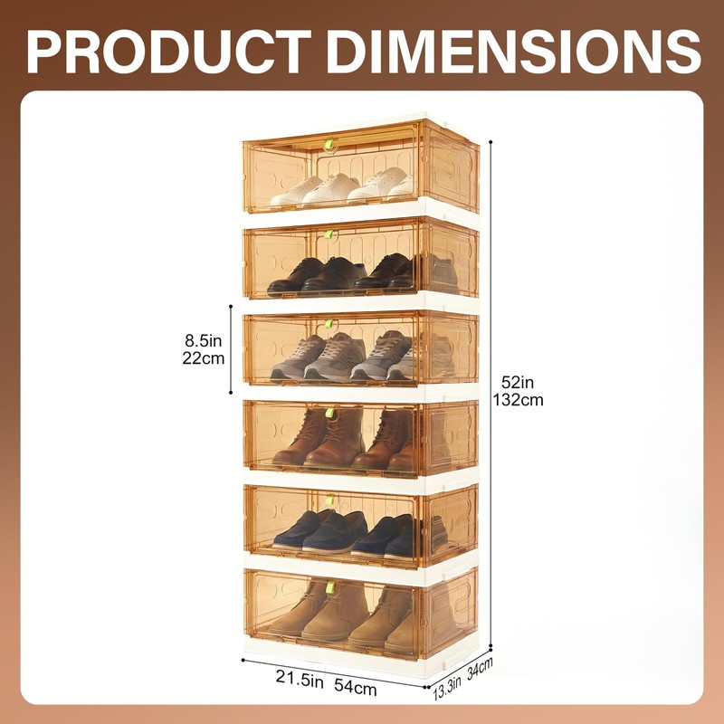 TIMBERHIDE Shoe Rack Organizer for Entryway/Closet,Stackable Magnetic-Door Shoe Boxes,Foldable Space-Saving