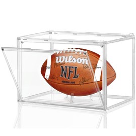 Leffis Football Display Case, Football Case Display Case, Memorabilia Display Cases with Magnetic Door and Removable Football Stand for Autographed Football (Assembly Required)