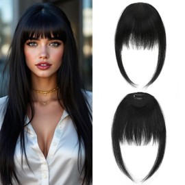 TESS 100% Real Human Hair Clip in Fringe Hairpiece Fashion Bangs Extensions for Women UK Daily Wear #01 Jet Black