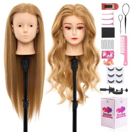 Neverland Beauty Mannequin Head with 80% Real Human Hair, 28 Inch Makeup Cosmetology Hairdressing Training Head Practice Doll Head Manikin Styling Head Braiding Mannequin Head