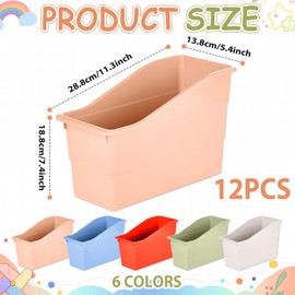 12 Pack Book and Binder Holders Boho Book Bins for Classroom Organization Premium Plastic Boxes Baskets Storage Containers for Library Home Office Teacher Supplies Accessories School Classroom Decor
