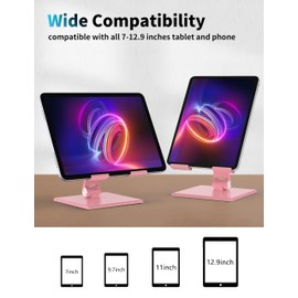 ALASHI Tablet Stand for Desk, Stable Tablet Holder with Heavy and Thickened Metal Base for Large Tablet Device, Multi-Angles Adjustable and Foldable, Universal Supports 4-13.3 Inches Tablet, Pink