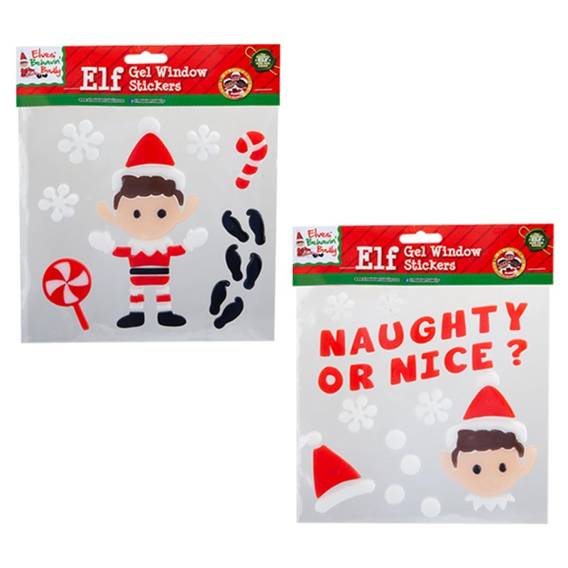 Christmas Elf Gel Window Stickers Decoration Set of 2 -