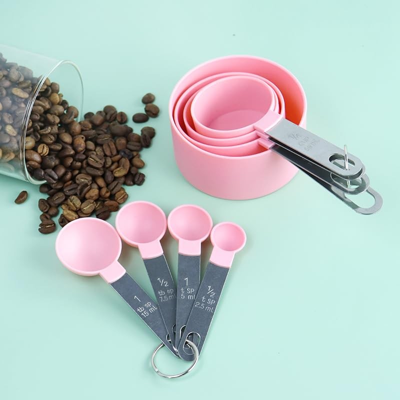 8 Pcs Measuring Cups and Spoons Set, Includes 4 Stainless