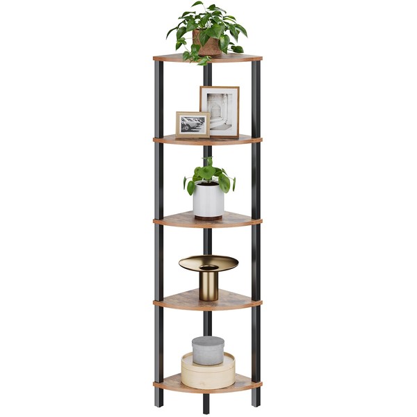 VIMBER VIMBER Corner Shelf, 5-Tier Corner Bookshelf, Industrial Corner Ladder