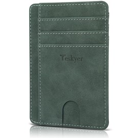 Teskyer Slim Wallet for Men, Minimalist Front Pocket RFID Blocking Leather Wallet Credit Card Holder for Men & Women