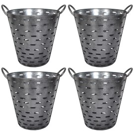 Sweet Summer Living Outdoor/Indoor Set of 4 Olive Buckets, Planters 12" W x 12" H Metal, Galvanized, Tin Platinum Finish