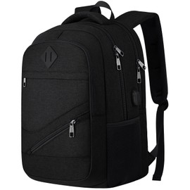 School Laptop Backpack for Women Men: 15.6 Inch College High School Backpacks with USB Charging Port Waterproof Travel Back Pack with Anti-theft Pockets Casual Work Daypack for Boys Students (Black)